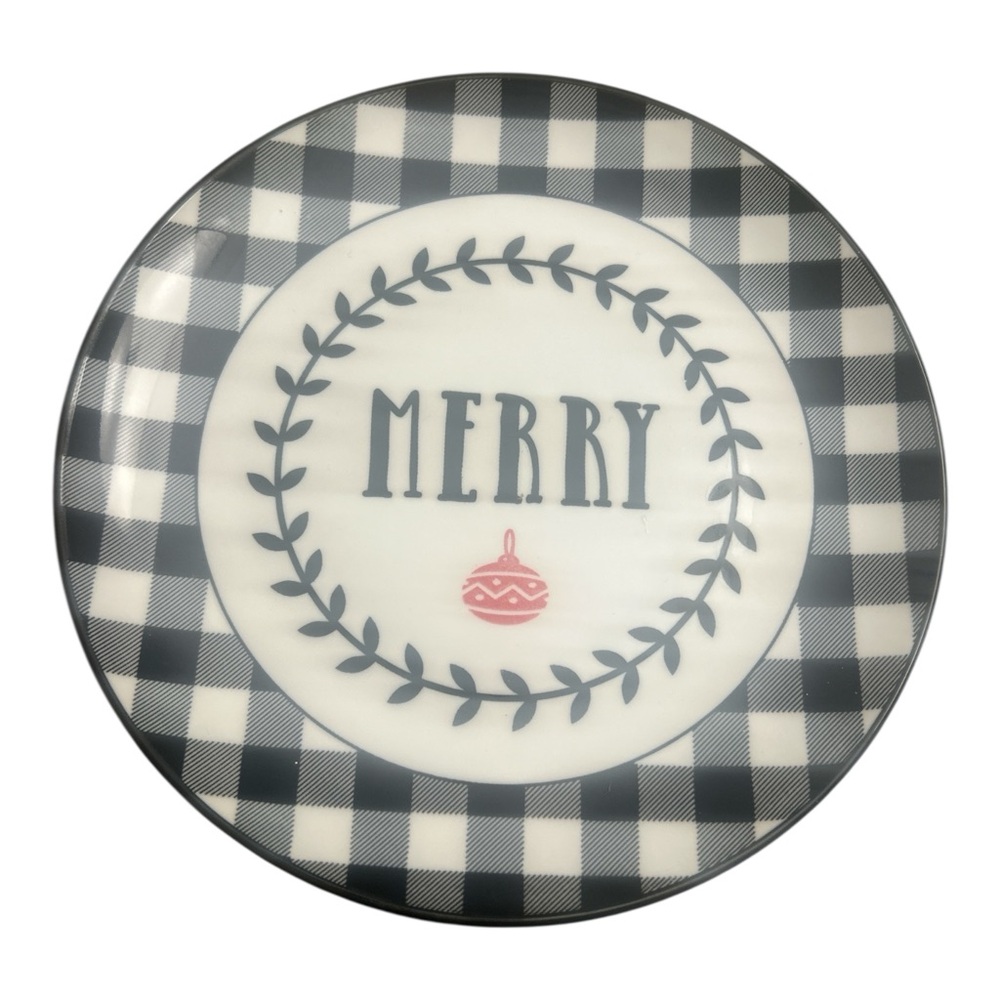 Christmas Merry Black‎ & White Buffalo Check Salad Plates Set of 3